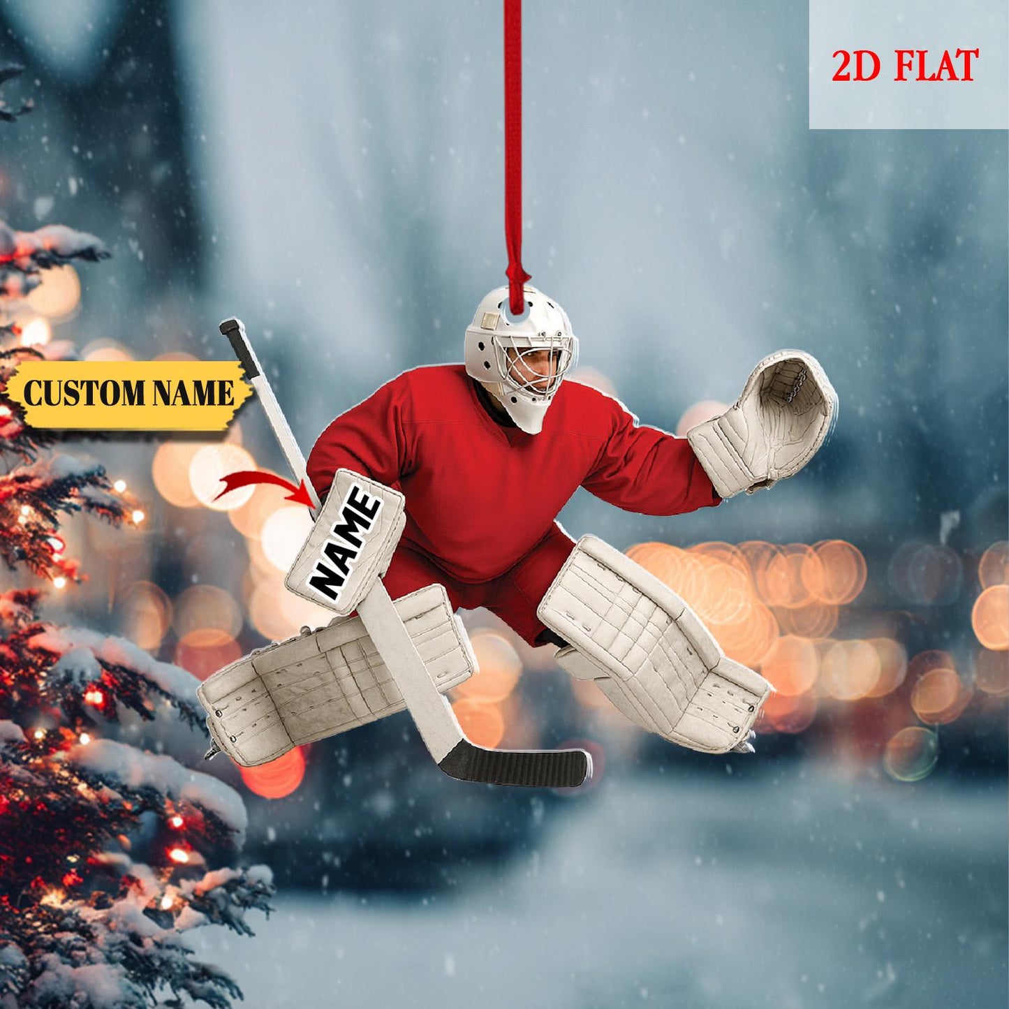 Personalized Hockey 2D Flat Ornament, Custom Name Hockey Players Ornament, Acrylic Ornament, Ice Hockey Keepsake, Hockey Christmas Ornament