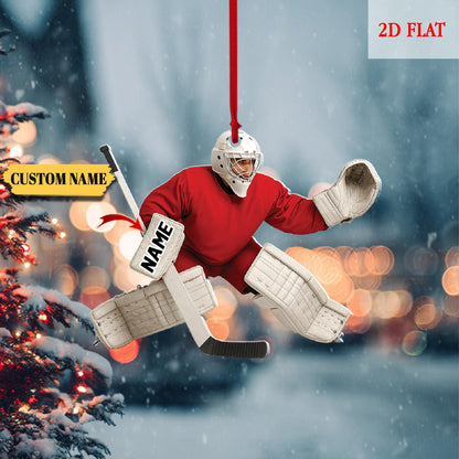 Personalized Hockey 2D Flat Ornament, Custom Name Hockey Players Ornament, Acrylic Ornament, Ice Hockey Keepsake, Hockey Christmas Ornament