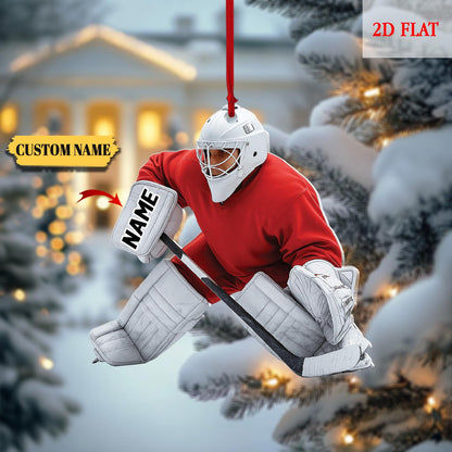 Personalized Hockey 2D Flat Acrylic Ornament, Custom Name Hockey Players Ornament, Ice Hockey Keepsake, Hockey Christmas Xmas Ornament
