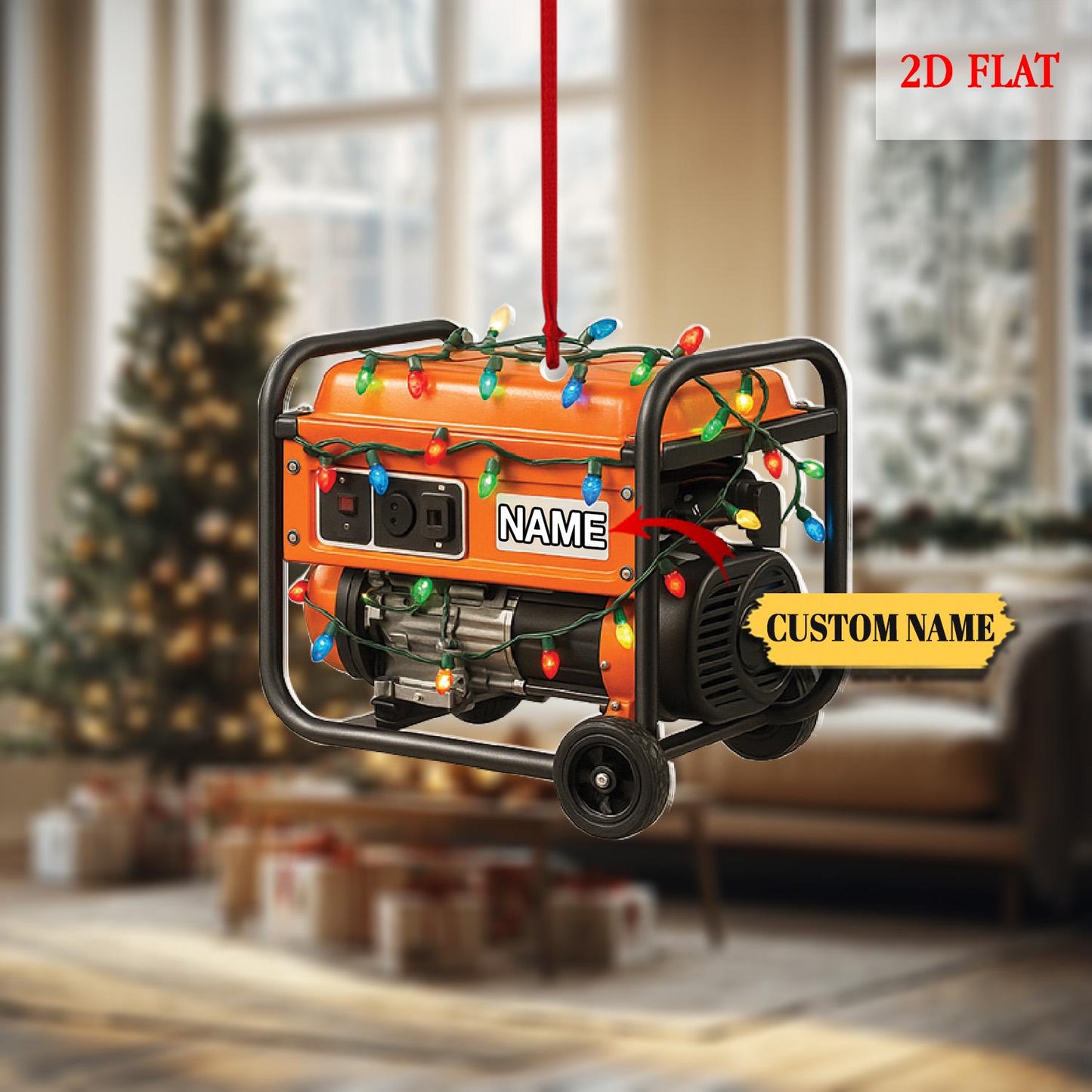 Custom Generator Acrylic 2D Flat Ornament, Personalized Electrician Christmas Ornament, Funny Holiday Ornament for Lineman, Power Tools Gift