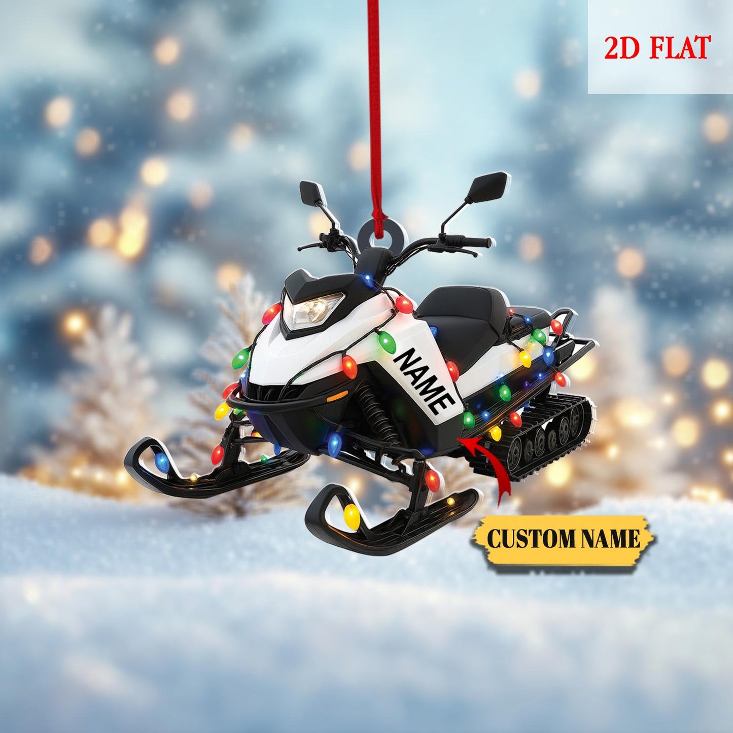Personalized Snowmobile Motorcycle 2D Flat Christmas Ornament, Christmas Tree Decor, Snowmobile Lover Gifts, Drives Hanging Xmas Ornaments