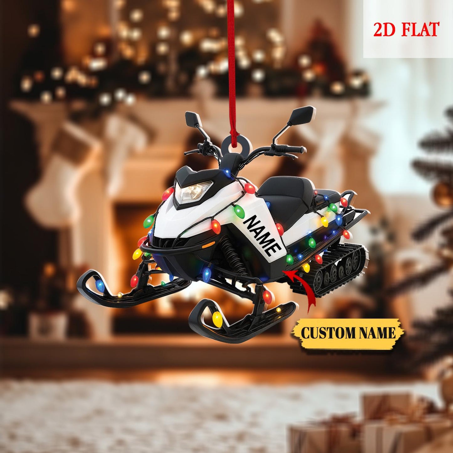 Personalized Snowmobile Motorcycle 2D Flat Christmas Ornament, Christmas Tree Decor, Snowmobile Lover Gifts, Drives Hanging Xmas Ornaments