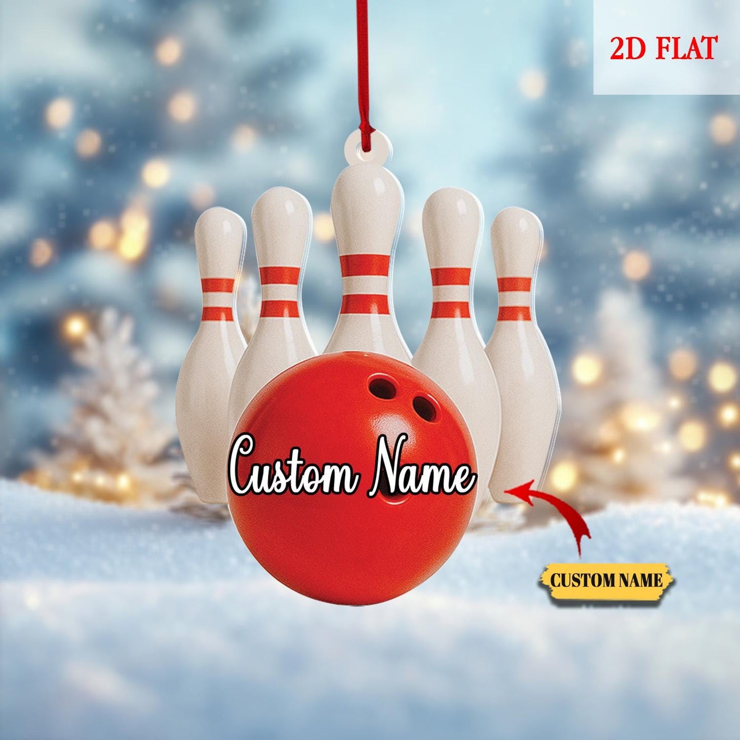 Personalized Name Bowling 2D Flat Ornament, Christmas Gift For Bowling Team, Bowling Christmas Ornament, Bowling Ornament, Xmas Tree Decor