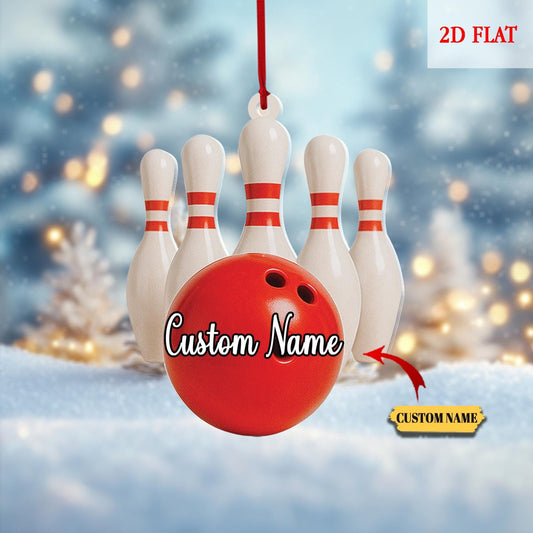 Personalized Name Bowling 2D Flat Ornament, Christmas Gift For Bowling Team, Bowling Christmas Ornament, Bowling Ornament, Xmas Tree Decor