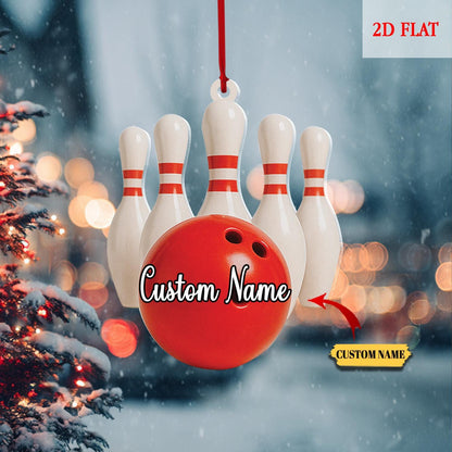 Personalized Name Bowling 2D Flat Ornament, Christmas Gift For Bowling Team, Bowling Christmas Ornament, Bowling Ornament, Xmas Tree Decor