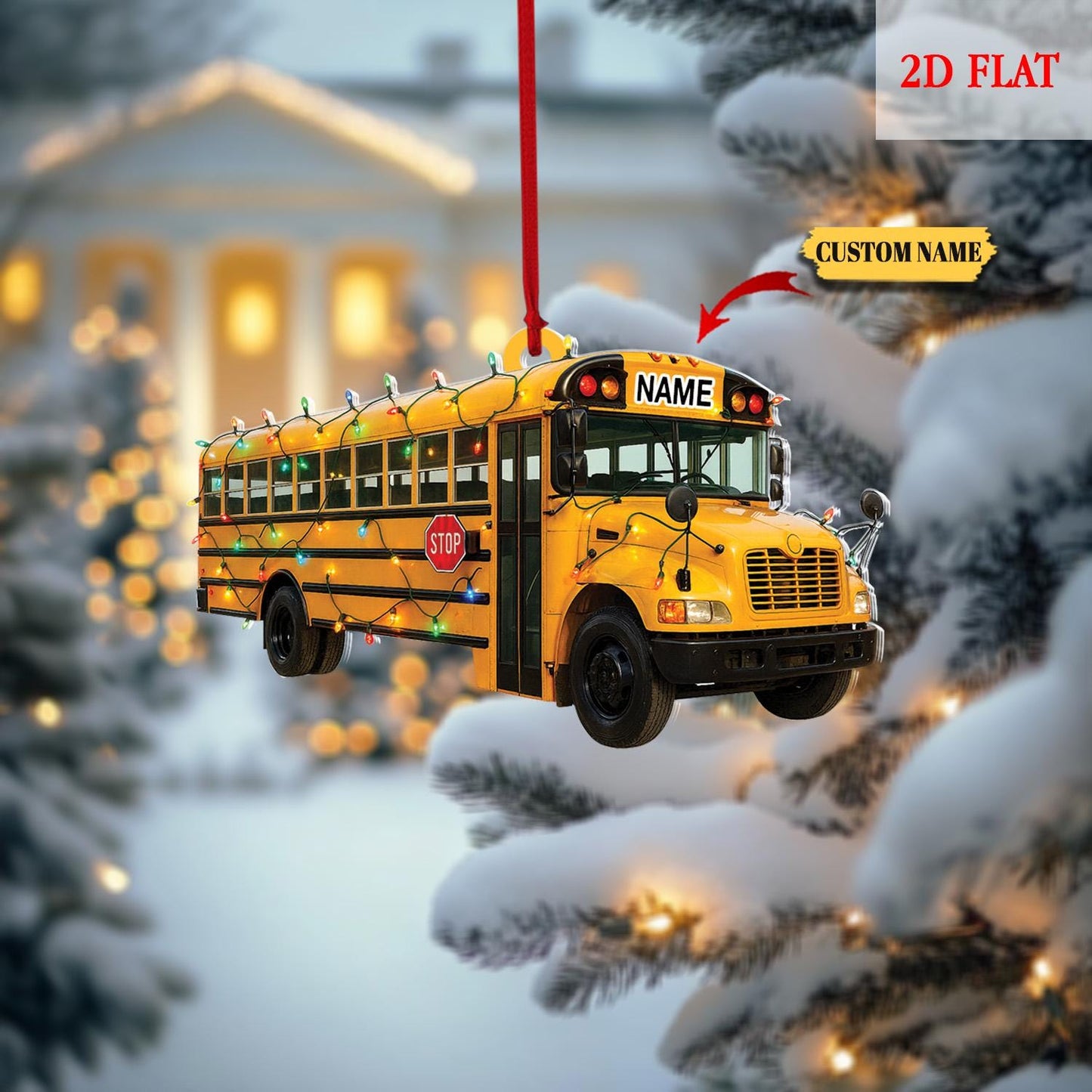 Custom Name School Bus Christmas Ornament Vehicle, Christmas Tree Hanging Decor, Flat 2D Ornament Acrylic, Bus Driver Gift, Hanging Ornament