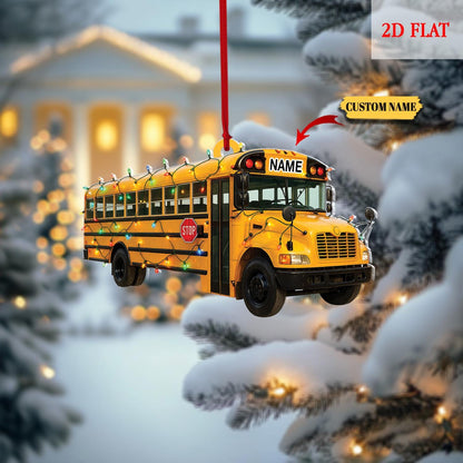 Custom Name School Bus Christmas Ornament Vehicle, Christmas Tree Hanging Decor, Flat 2D Ornament Acrylic, Bus Driver Gift, Hanging Ornament