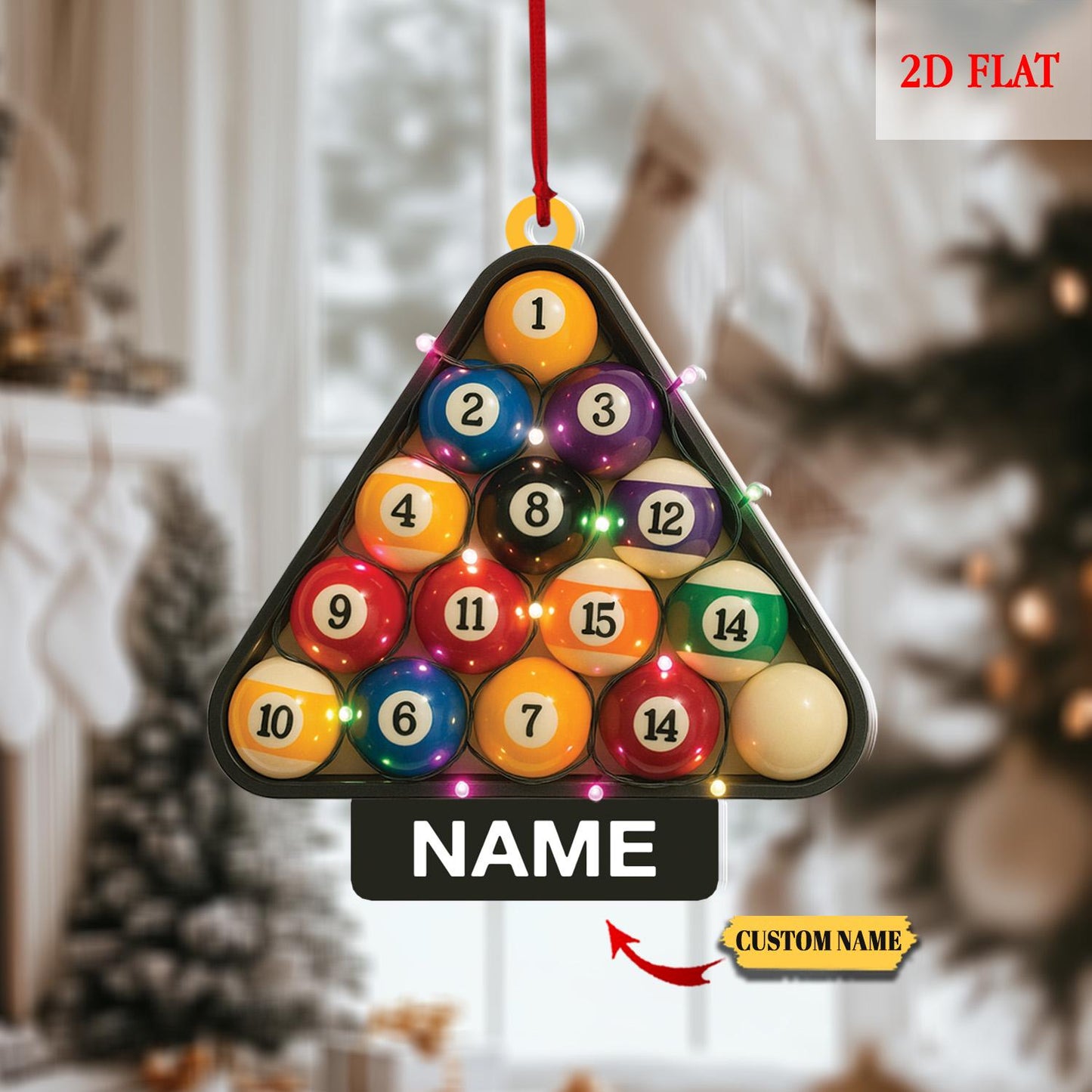 Personalized Pool Billiards 2D Flat Ornament for Lovers, Custom Christmas 2025 Gift for Players, Sports Balls, Billiards Lover Gift