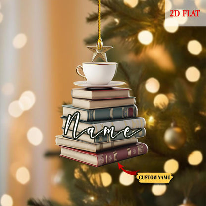 Custom Christmas Book Tree Name 2D Flat Ornament, Book Christmas Tree 2025, Book Lover Gift, Bookworm Gifts, Book Ornament, book club gift
