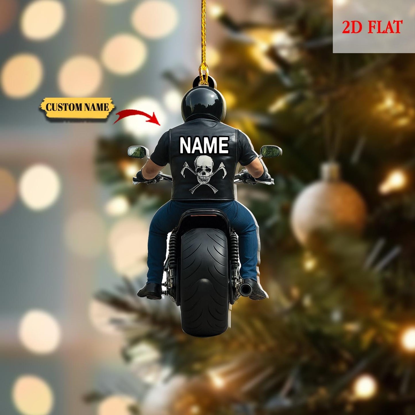 Personalized Biker Harley Motorcycle 2D Flat Acrylic Ornament,Motorcycle Lover Ornament, Biker Ornament, Motorcycle Biker Christmas Ornament