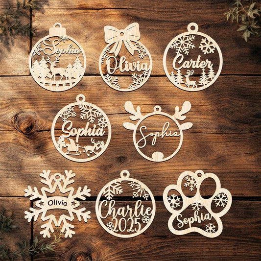 Custom Name Ornament | Personalized Christmas Wood Ornament | USA Made | Laser Cut Gift Tag | Laser Cut Name Bauble 2025