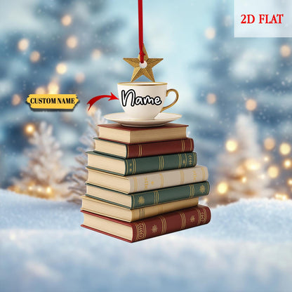 Custom Christmas Book Tree Name 2D Flat Ornament 2025, Book Christmas Tree , Book Lover Gift, Bookworm Gifts, Book Ornament, book club gift