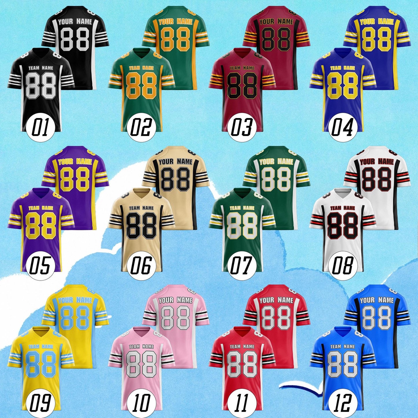 Custom Football Jersey: Personalized Team Name & Number, Recycled Fabric