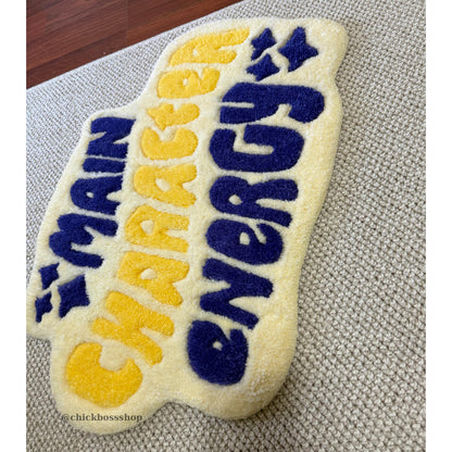 Main Character Energy Rug Custom Tufted Rug | Quote Rug Aesthetic Room Decor | Funky Bold Colorful Accent Gift Tufting Rug