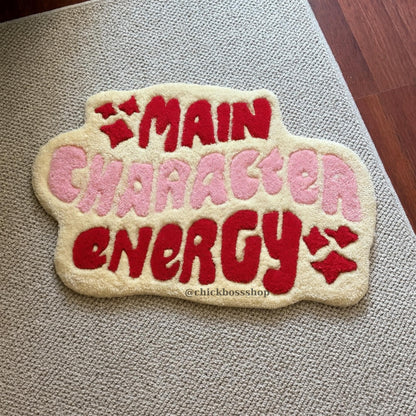 Main Character Energy Rug Custom Tufted Rug | Quote Rug Aesthetic Room Decor | Funky Bold Colorful Accent Gift Tufting Rug