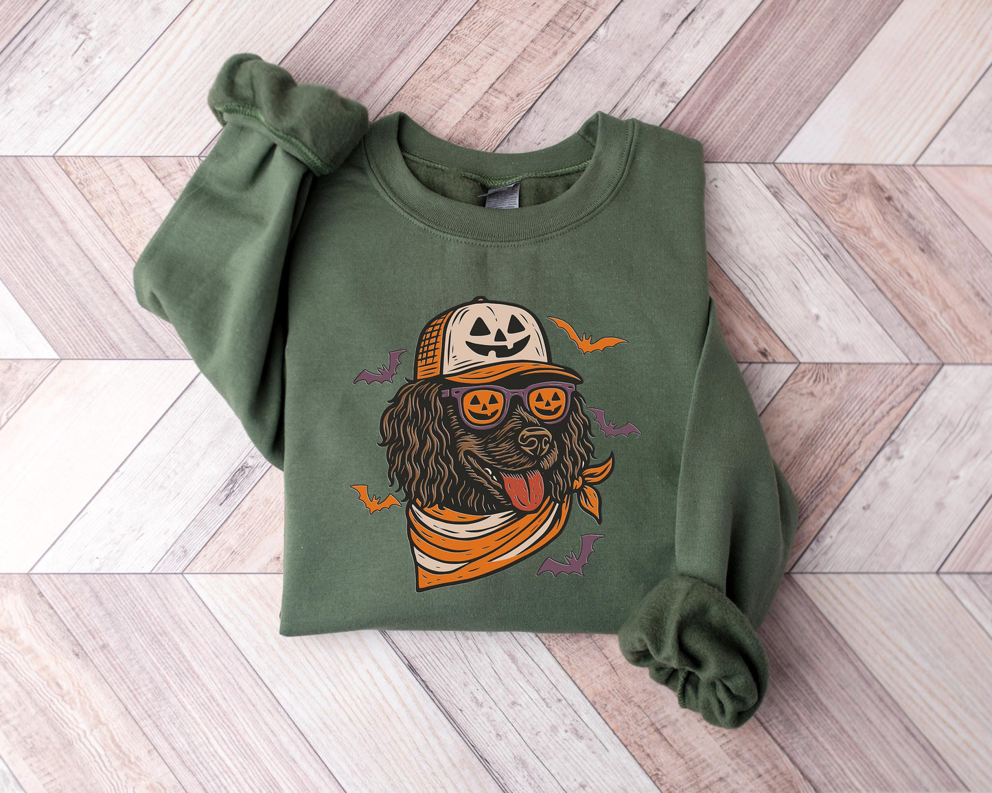 Boykin Spaniel with Pumpkin Trucker Hat and Sunglasses Shirt, Halloween Cool Dog Shirt, Funny Fall Halloween Tee for Dog Lovers & Dog Moms
