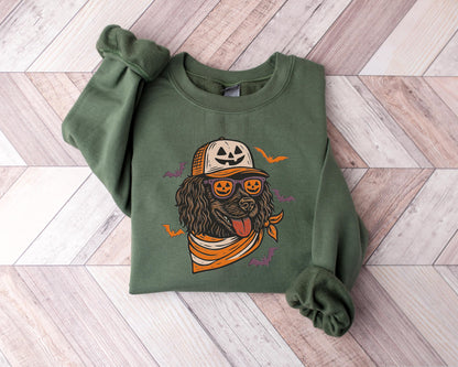 Boykin Spaniel with Pumpkin Trucker Hat and Sunglasses Shirt, Halloween Cool Dog Shirt, Funny Fall Halloween Tee for Dog Lovers & Dog Moms