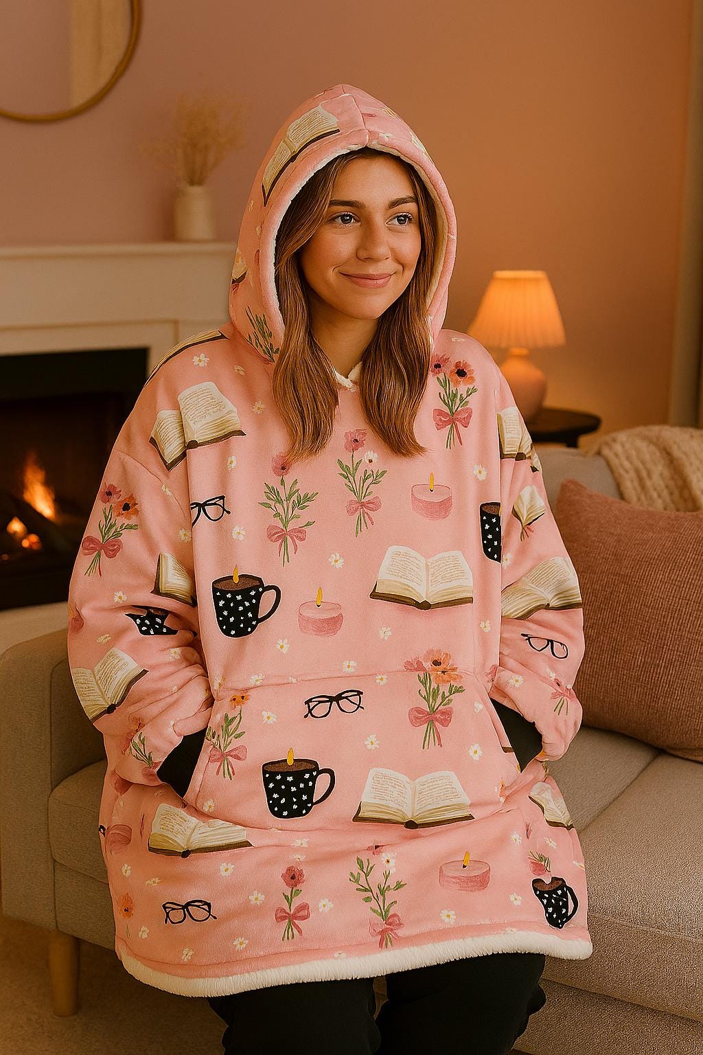 Cozy Fluffy Hooded Blanket Hoodie - Warm Winter Wearable Throw, Book Lover Gift, Christmas Present, Soft Comfortable Sweatshirt, Snuggle Up