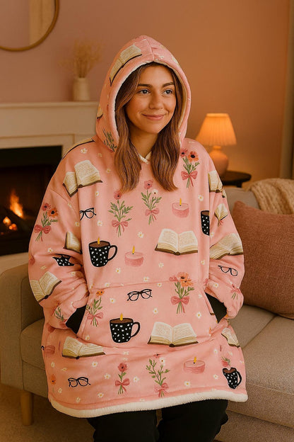 Cozy Fluffy Hooded Blanket Hoodie - Warm Winter Wearable Throw, Book Lover Gift, Christmas Present, Soft Comfortable Sweatshirt, Snuggle Up