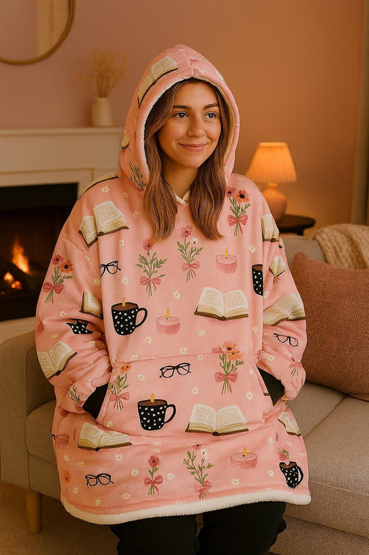 Cozy Fluffy Hooded Blanket Hoodie - Warm Winter Wearable Throw, Book Lover Gift, Christmas Present, Soft Comfortable Sweatshirt, Snuggle Up
