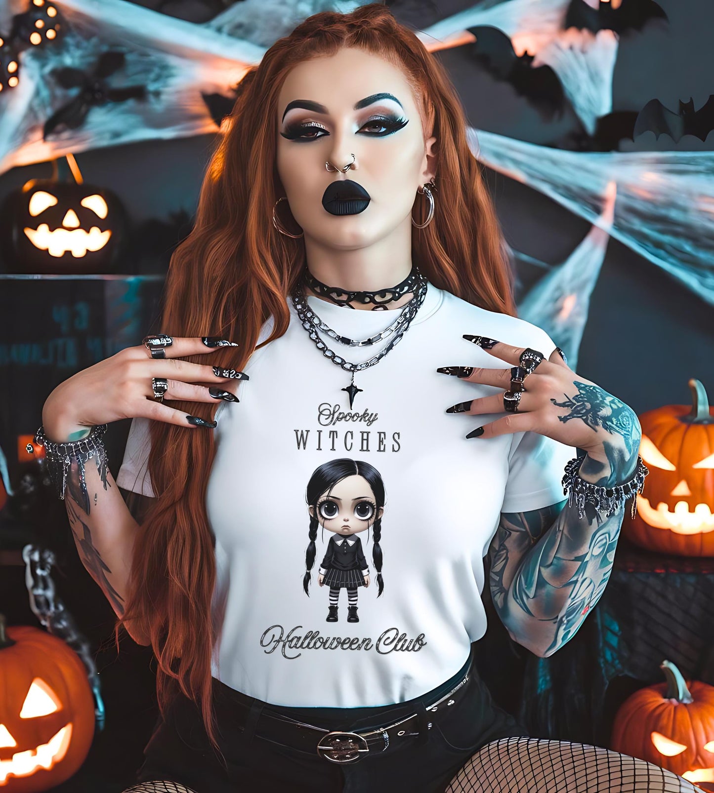 Witchy Gothic Halloween T-Shirt: Spooky Wednesday Addams Style