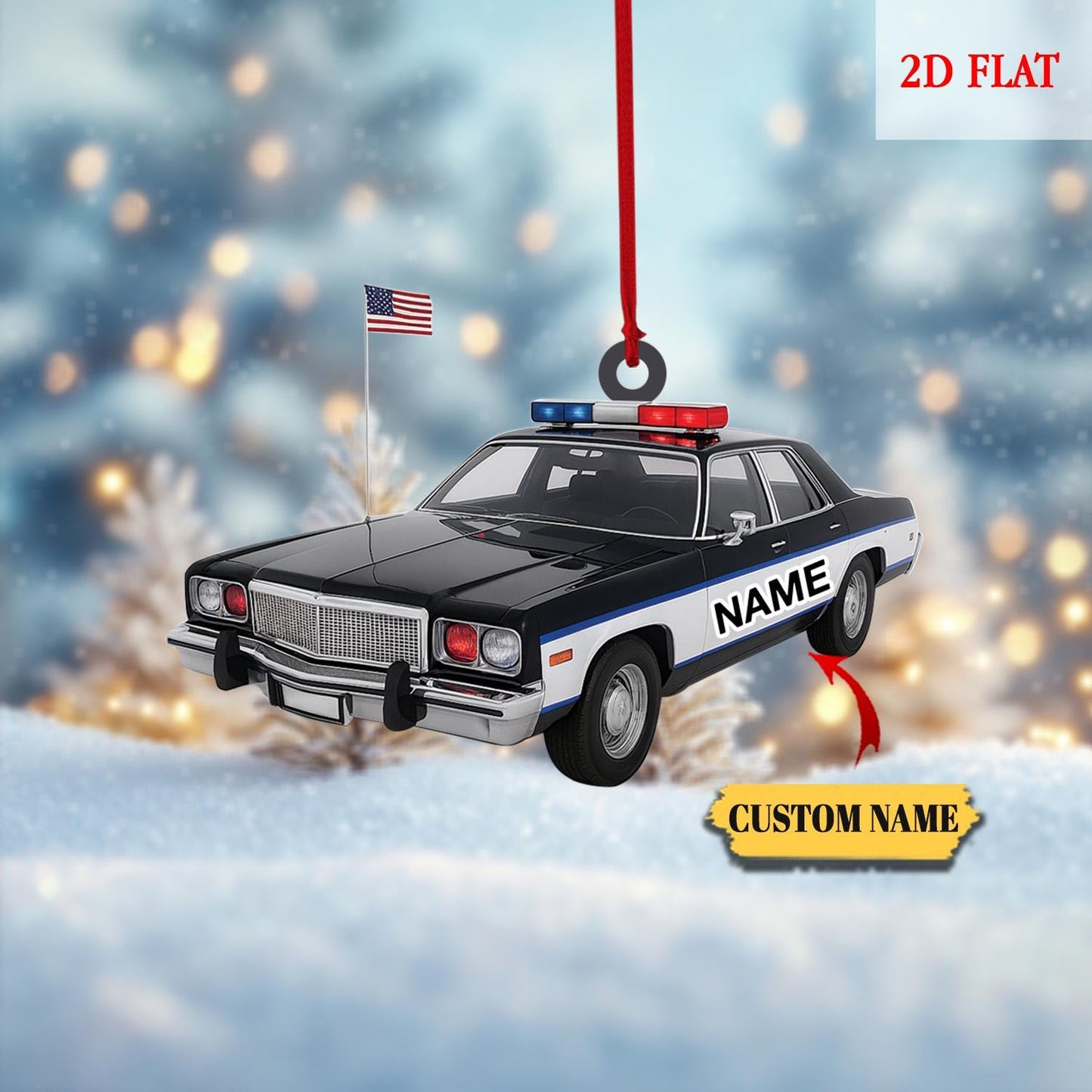Personalized Police Car 2D Flat Acrylic Ornament, Police Man Christmas Ornament, Police Car Christmas Gifts, Police Ornament Gift for Dad