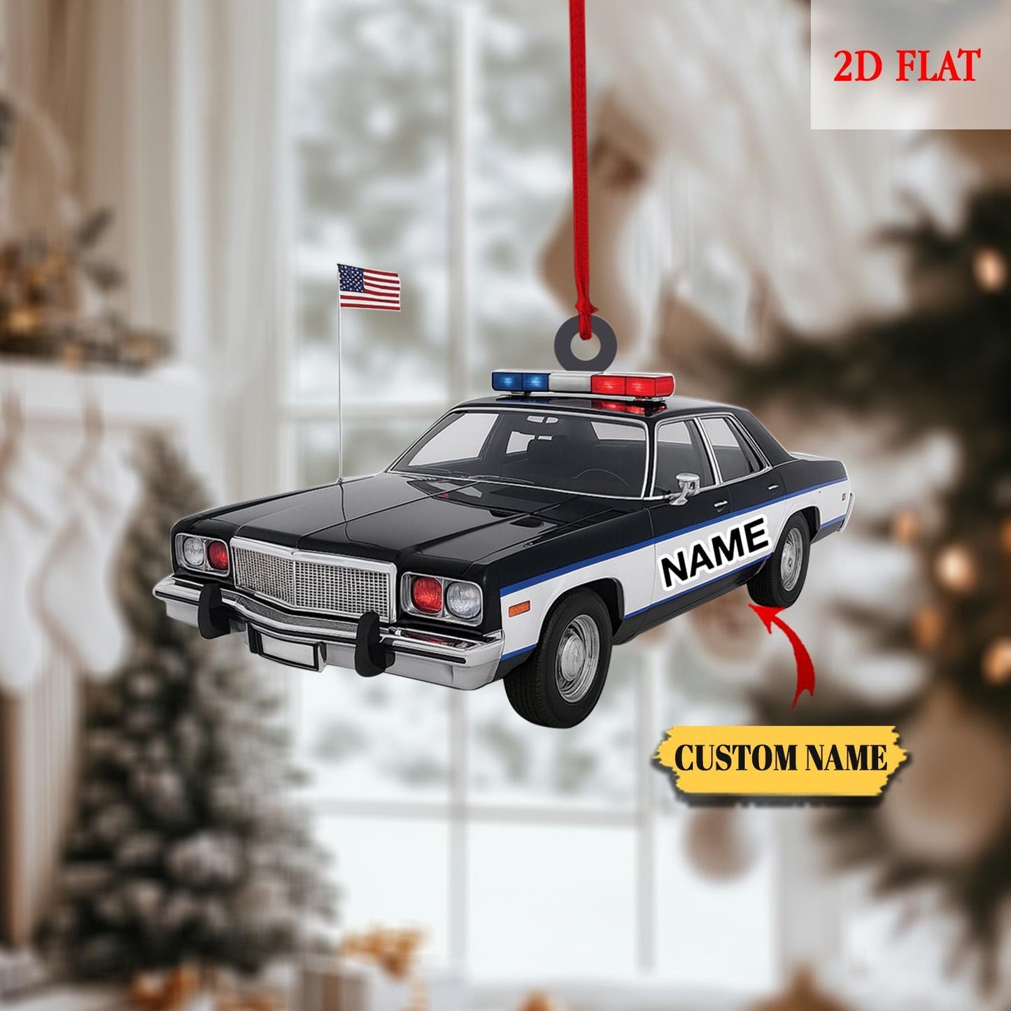Personalized Police Car 2D Flat Acrylic Ornament, Police Man Christmas Ornament, Police Car Christmas Gifts, Police Ornament Gift for Dad