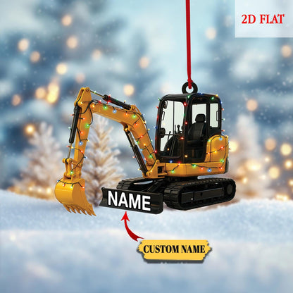 Custom Name Excavator Led Light Flat 2D Ornament, Machine Ornament, Construction Gift, Christmas Tree Hanging Decor, Excavator Ornament