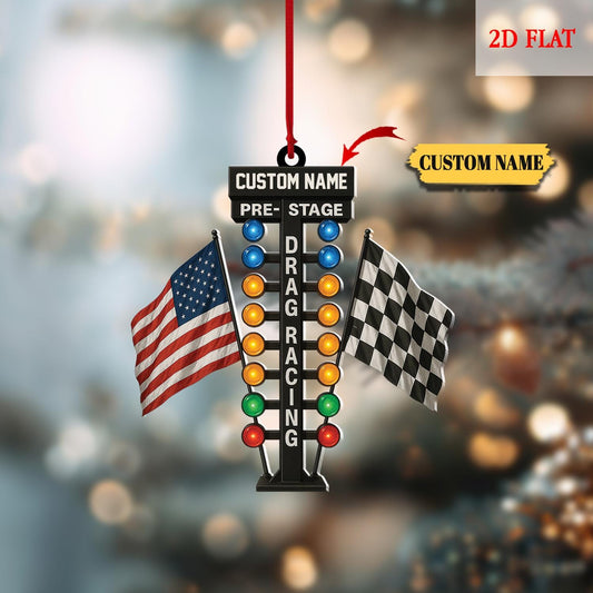 Personalized Pre-Stage Drag Racing 2D Flat Acrylic Ornament, Pre-Stage Drag Racing Lights Christmas Ornament 2D , Gift for lover
