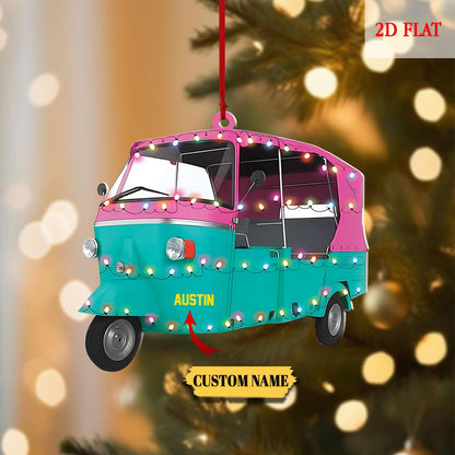 Custom Scooter Auto Rickshaw Truck 2D Flat Acrylic Ornament, Rickshaw Scooter Xmas Ornament,Motorcycles Lovers Xmas, Drives Hanging Ornament