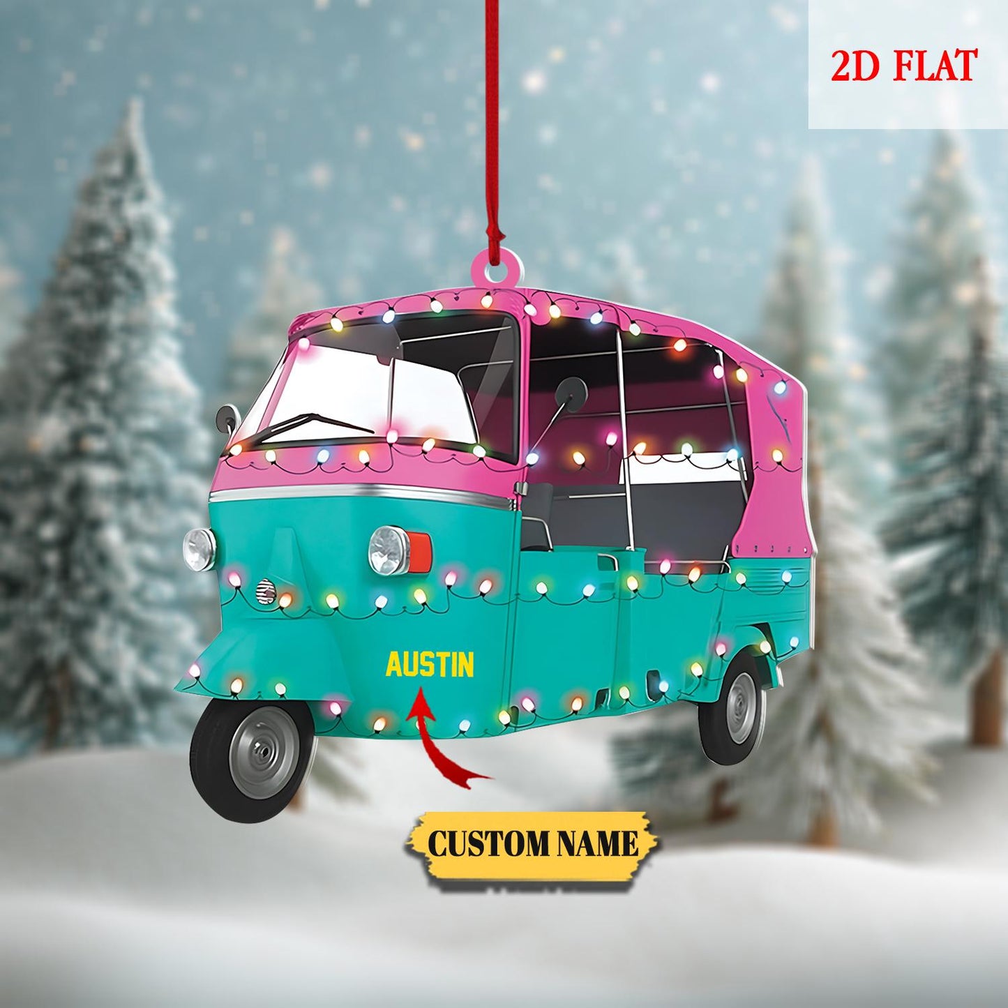 Custom Scooter Auto Rickshaw Truck 2D Flat Acrylic Ornament, Rickshaw Scooter Xmas Ornament,Motorcycles Lovers Xmas, Drives Hanging Ornament