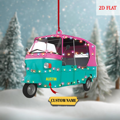 Custom Scooter Auto Rickshaw Truck 2D Flat Acrylic Ornament, Rickshaw Scooter Xmas Ornament,Motorcycles Lovers Xmas, Drives Hanging Ornament