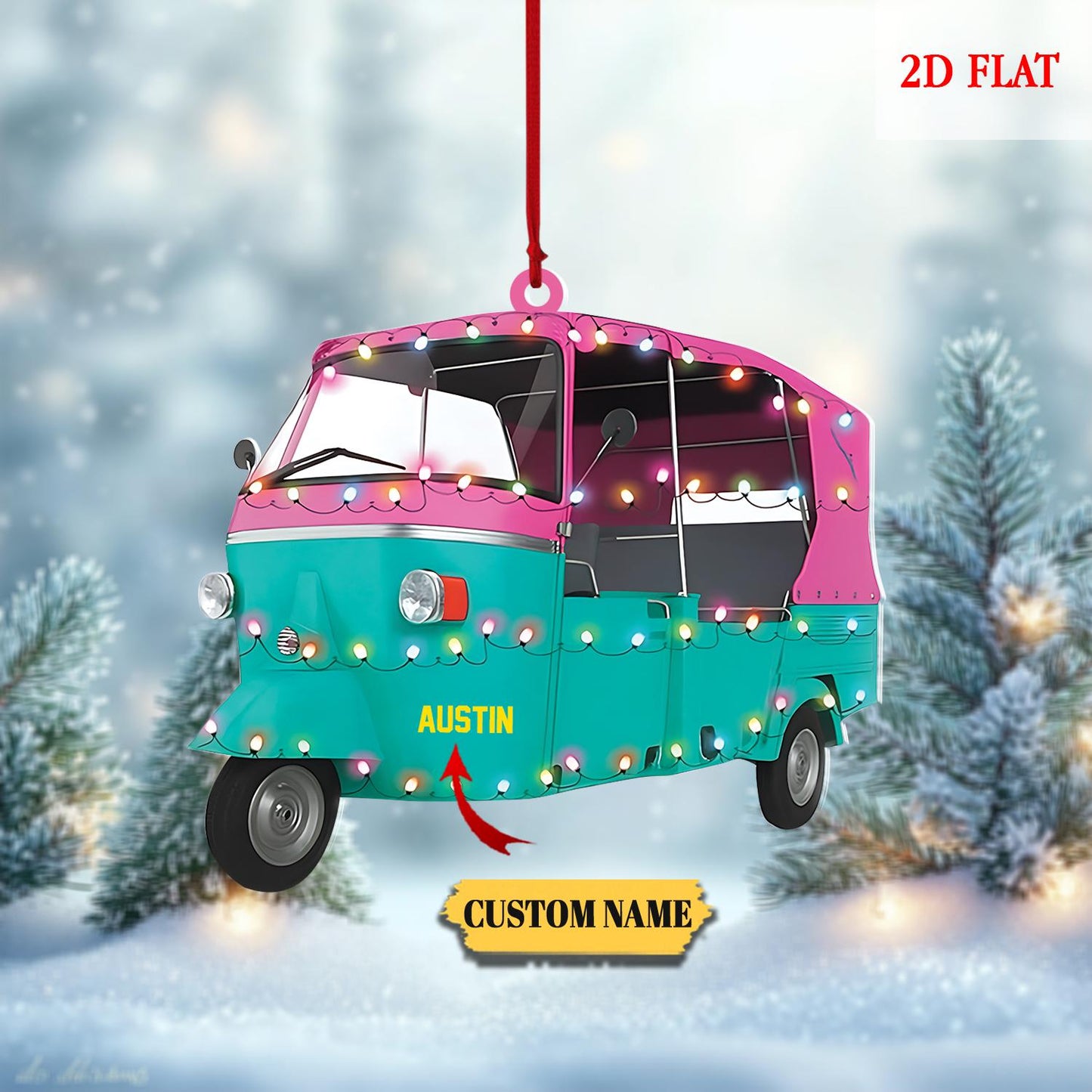 Custom Scooter Auto Rickshaw Truck 2D Flat Acrylic Ornament, Rickshaw Scooter Xmas Ornament,Motorcycles Lovers Xmas, Drives Hanging Ornament