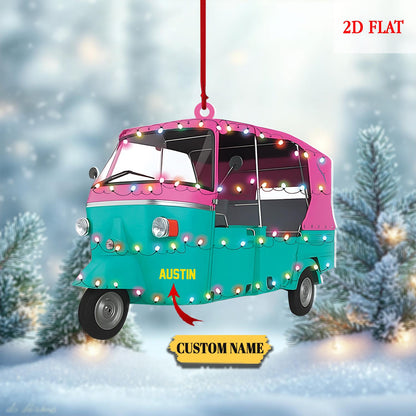 Custom Scooter Auto Rickshaw Truck 2D Flat Acrylic Ornament, Rickshaw Scooter Xmas Ornament,Motorcycles Lovers Xmas, Drives Hanging Ornament