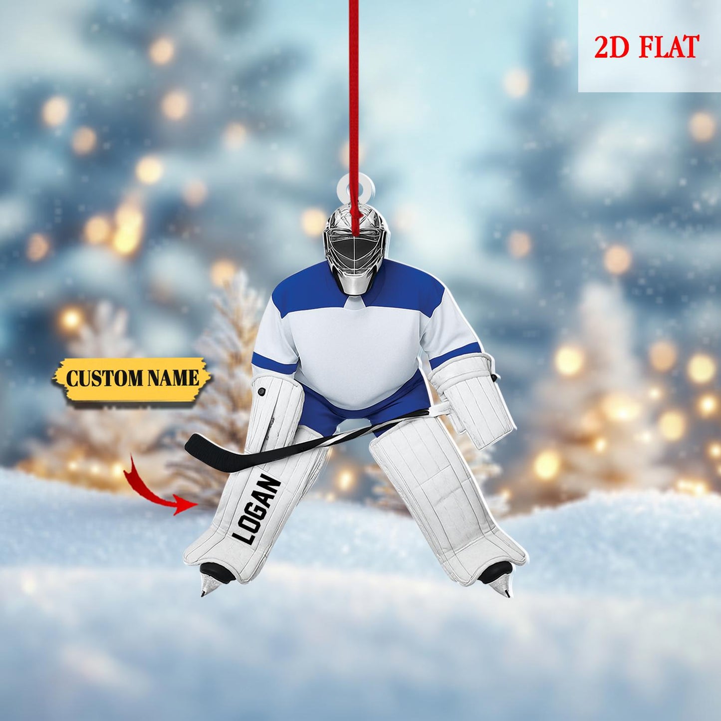Personalized Hockey Christmas 2D Flat Ornament, Hockey Player Ornament,Sport Ornament, Gift for Hockey Lovers,Hockey Skates Helmet and Stick