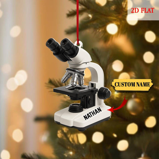 Personalized Medical Microscope Christmas 2D Flat Ornament, Microscope Ornament, Christmas Gift For Doctor, Xmas Tree Decor Gift For Doctor