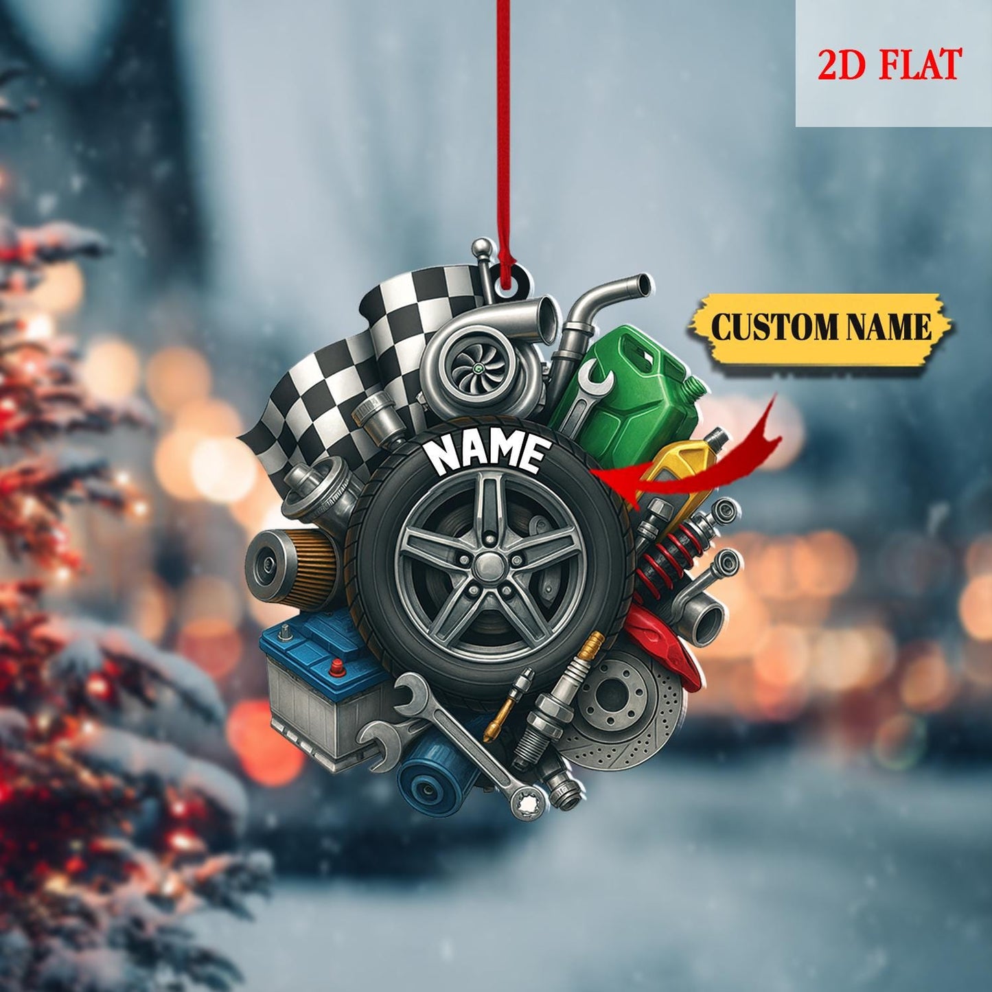 Mechanic Tool Box 2D Flat Acrylic Ornament, Christmas Tree Mechanic Repair Shop Decor Tools Garage Ornament, Christmas Gift For Mechanic