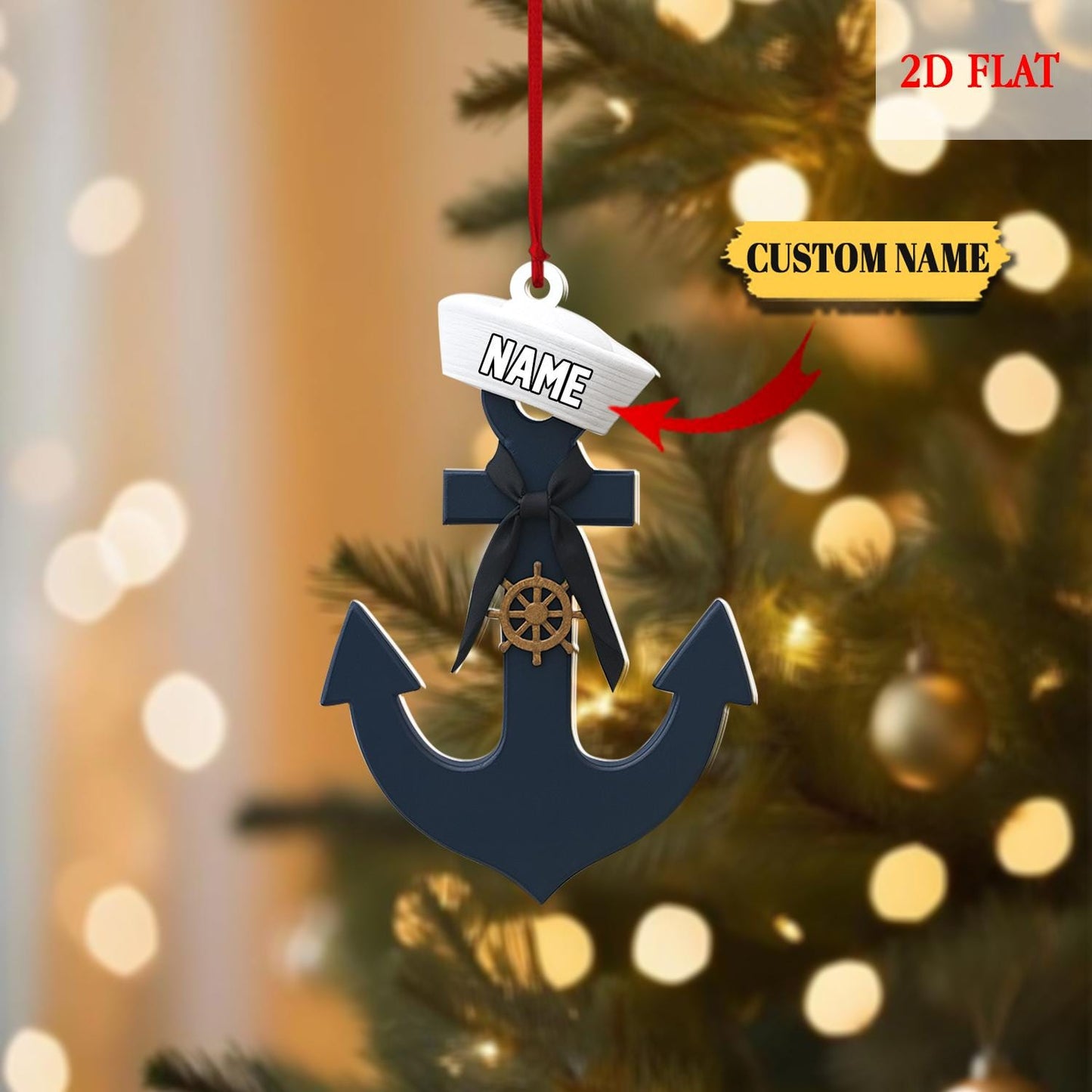 Personalized Sailor Anchor 2D Flat Acrylic Ornament, Sailboat Ornament, Sailboat Lover Gift, Nautical Ornament, Sailor Gift Keepsake