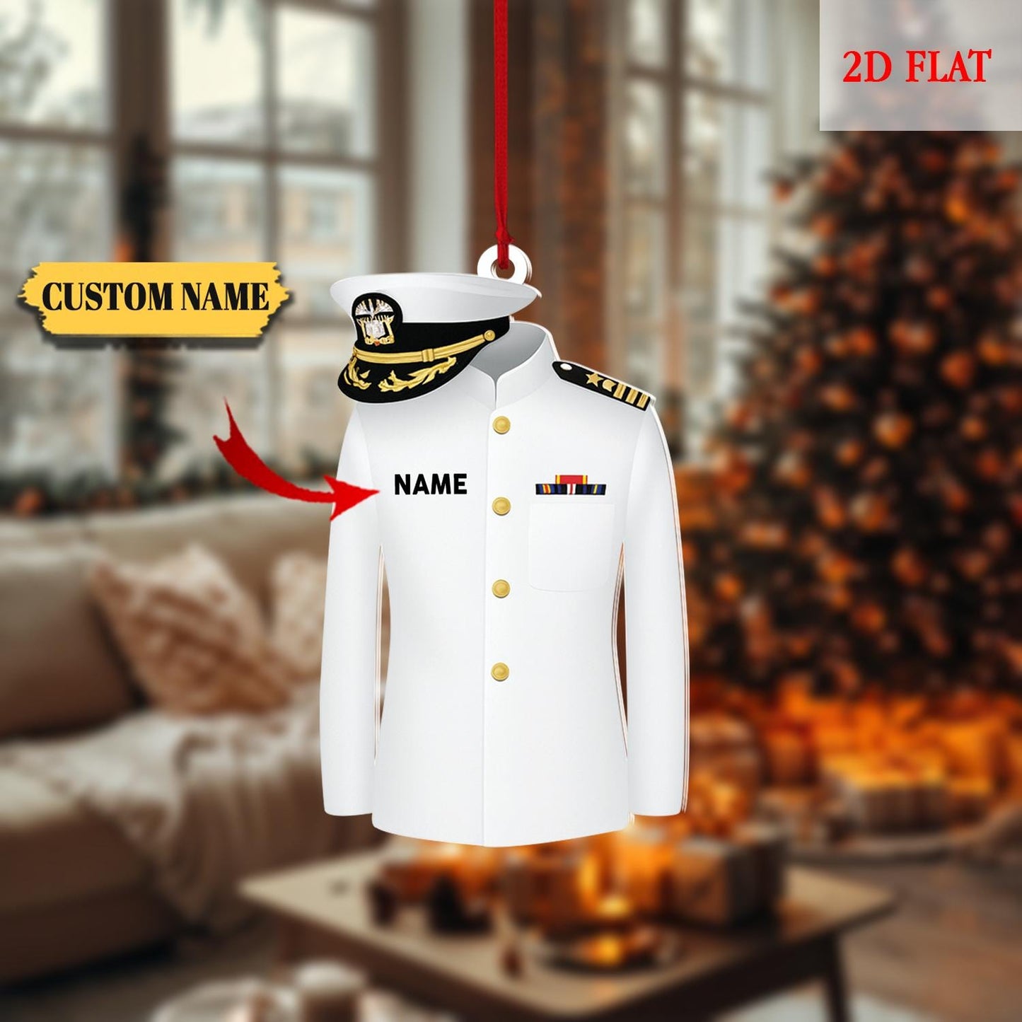Personalized Navy Captain Ornament, White Uniform Christmas Tree Decor, Military Ornaments, Dress Uniform Keepsake, Army Ornament