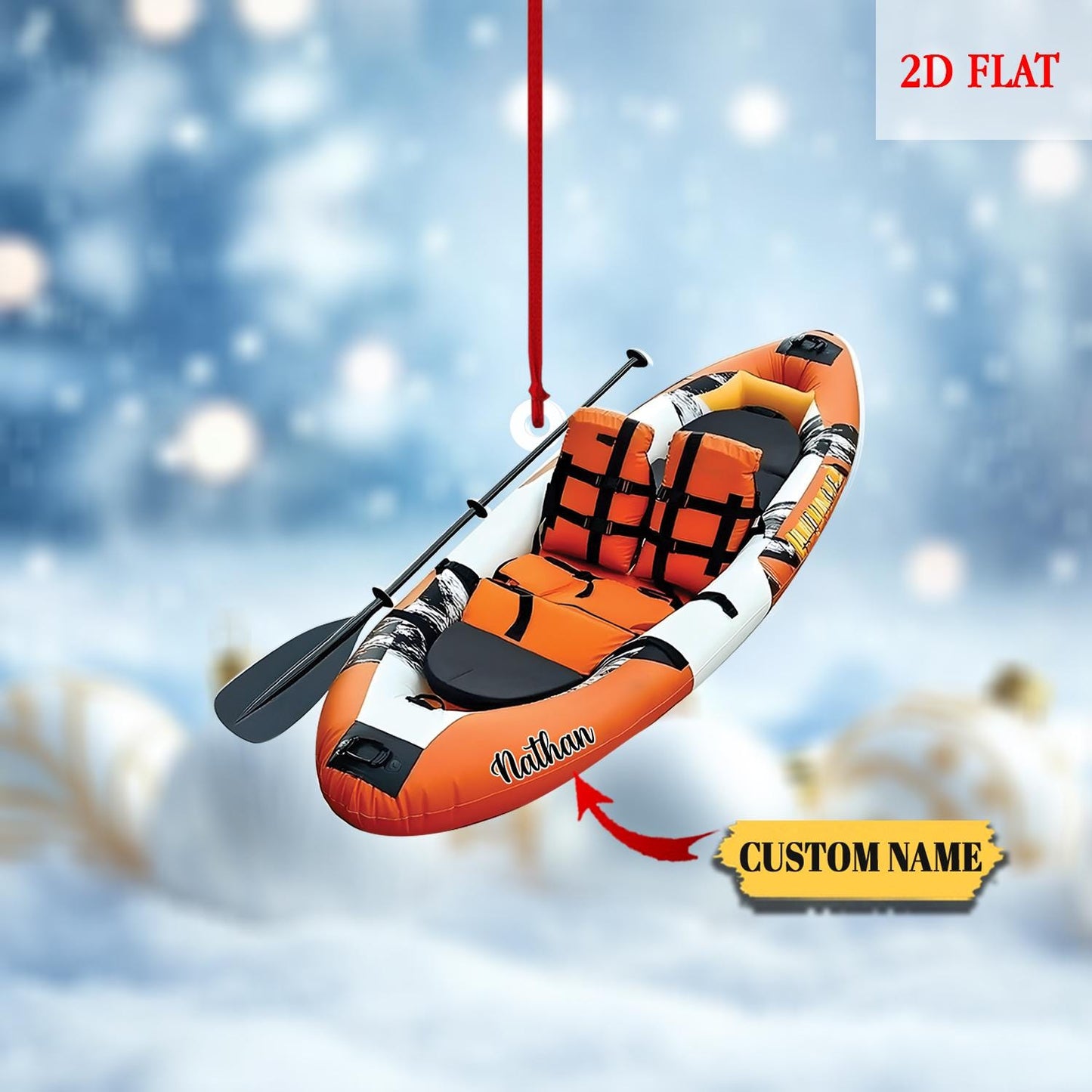 Personalized Kayak 2D Flat Acrylic Ornament, Canoe Christmas Present, Perfect Gift for Water Sports Enthusiasts, Beach Vacation Keepsake