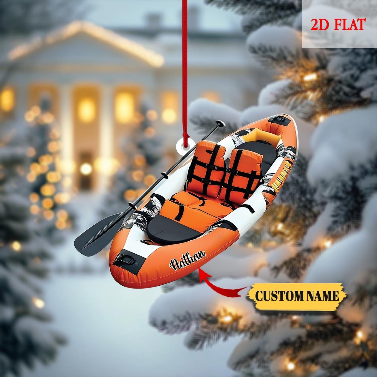 Personalized Kayak 2D Flat Acrylic Ornament, Canoe Christmas Present, Perfect Gift for Water Sports Enthusiasts, Beach Vacation Keepsake