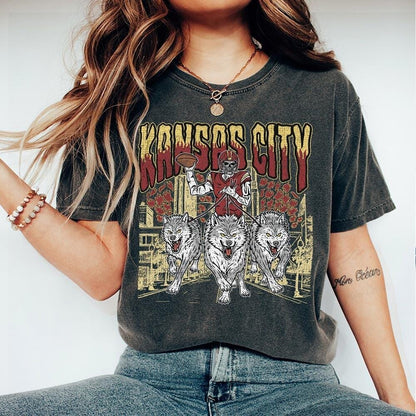 Kansas City Football Skull Vintage Shirt, Gift For Fan Football Game Day Unisex Shirt