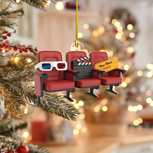 Custom Movie Theatre Chairs Ornament, 2D Flat Ornaments for Christmas Tree, Movie Christmas Ornaments, Funny Gift for Cinema Lovers