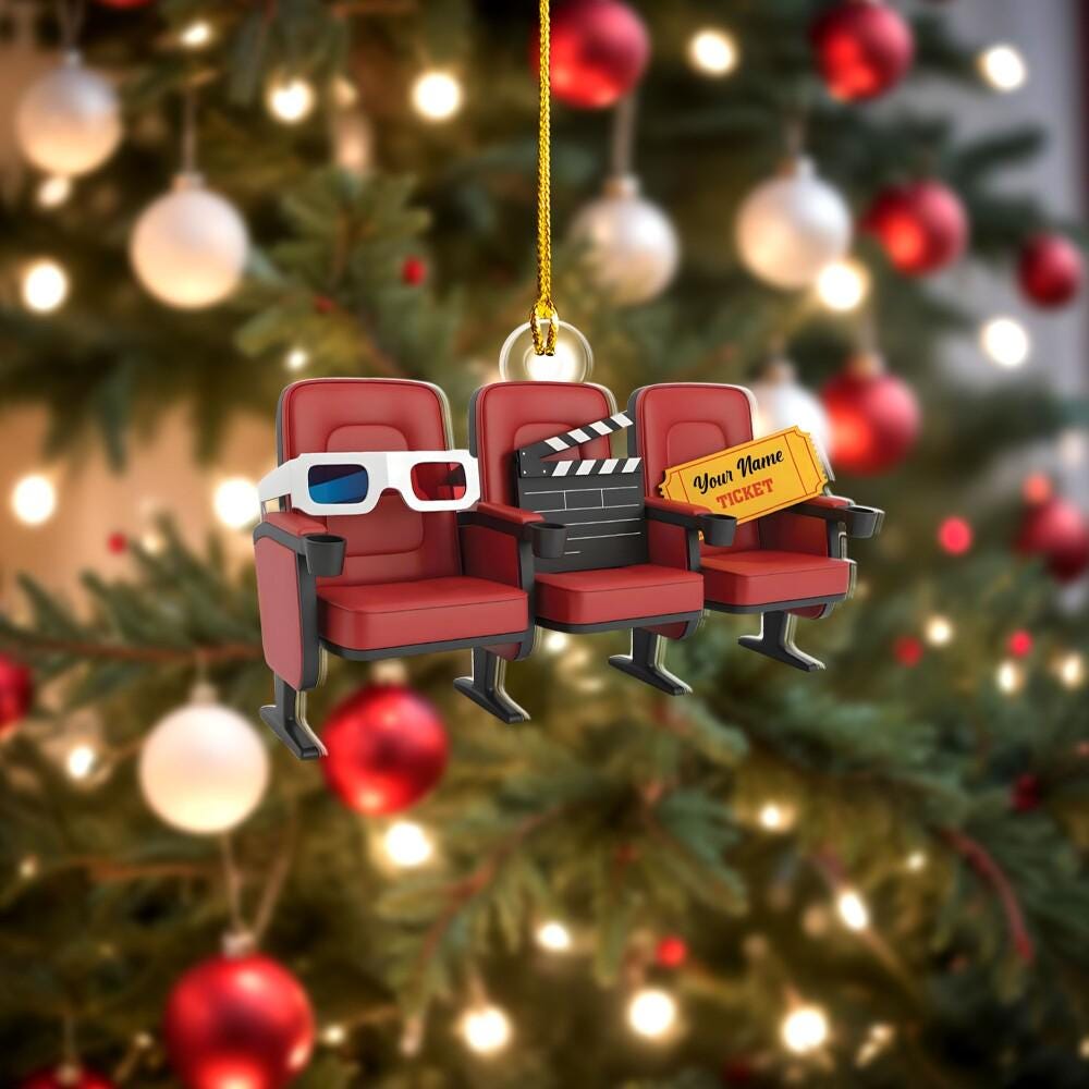 Custom Movie Theatre Chairs Ornament, 2D Flat Ornaments for Christmas Tree, Movie Christmas Ornaments, Funny Gift for Cinema Lovers