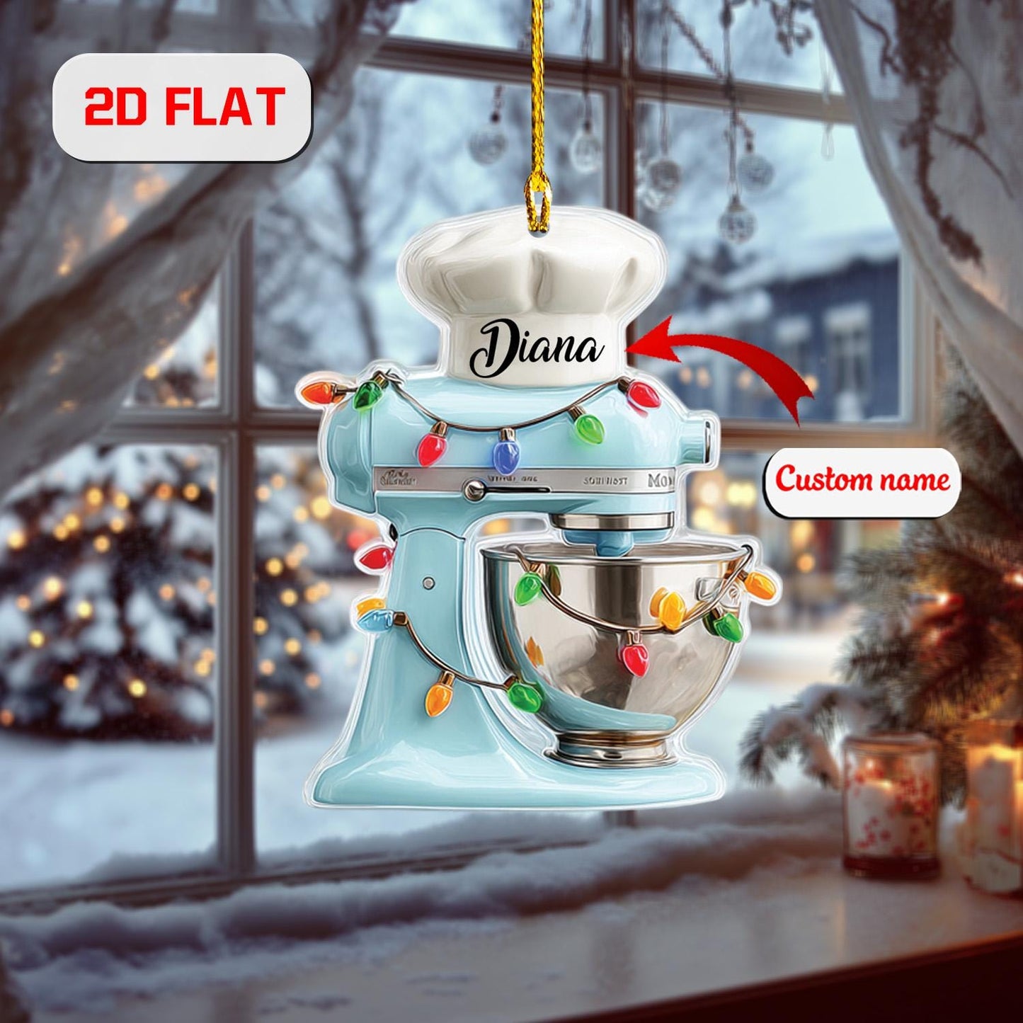 Personalized Mixer Ornament Christmas Tree, Custom Name Baking Kitchen Gift, Holiday Chef Decor Ornament for Baker Cupcake Lover