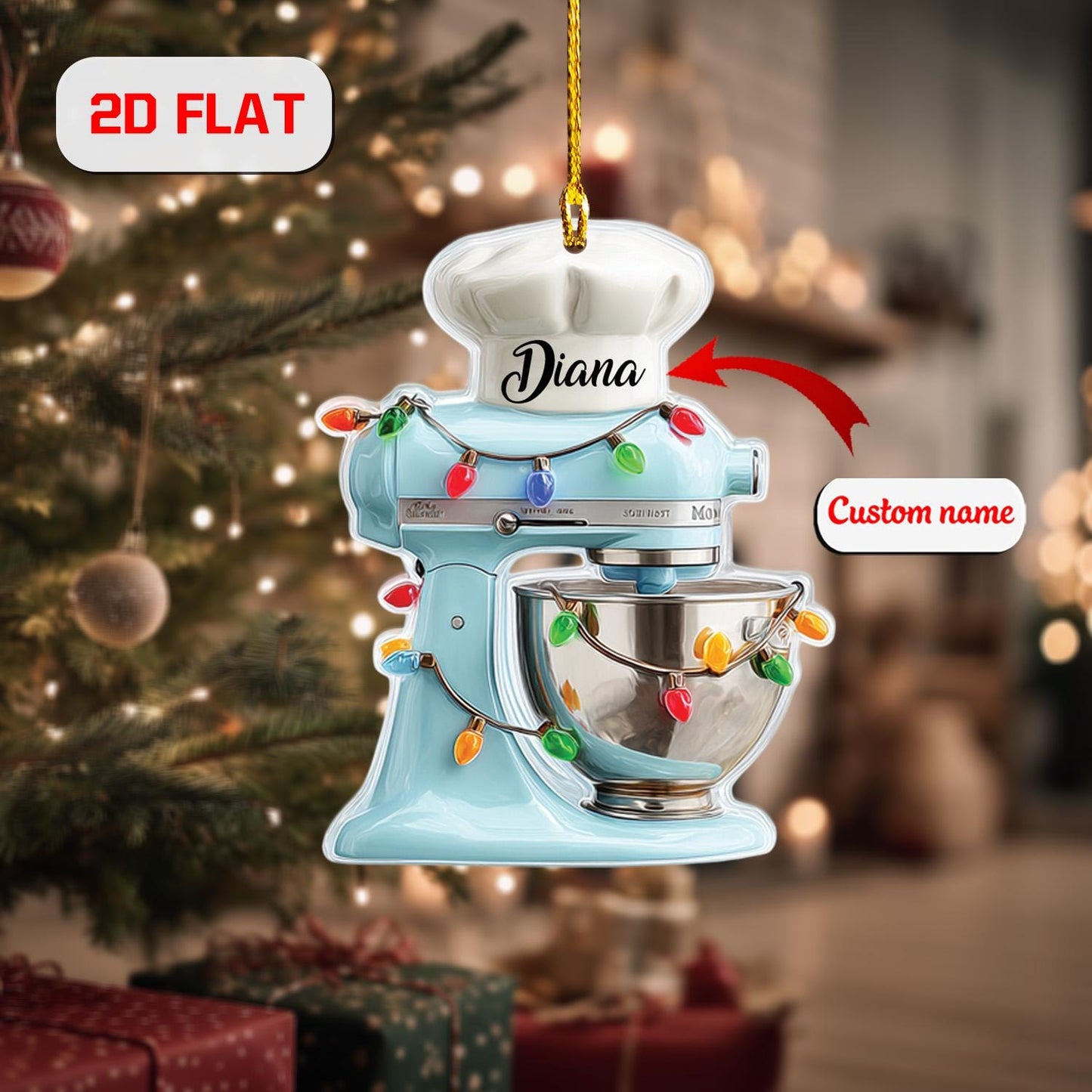 Personalized Mixer Ornament Christmas Tree, Custom Name Baking Kitchen Gift, Holiday Chef Decor Ornament for Baker Cupcake Lover