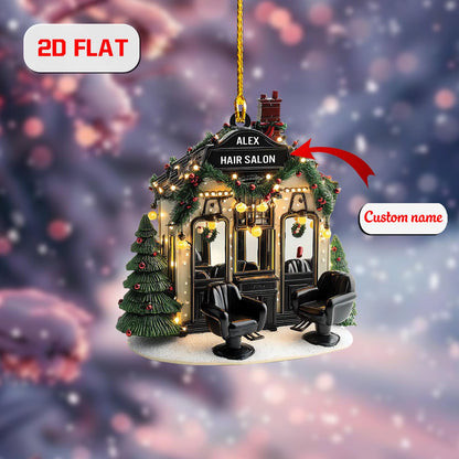 Personalized Hair Salon Ornament Christmas Decor, Custom Barber Ornament with Name, Hairstylist Holiday Gift for Salon Owner