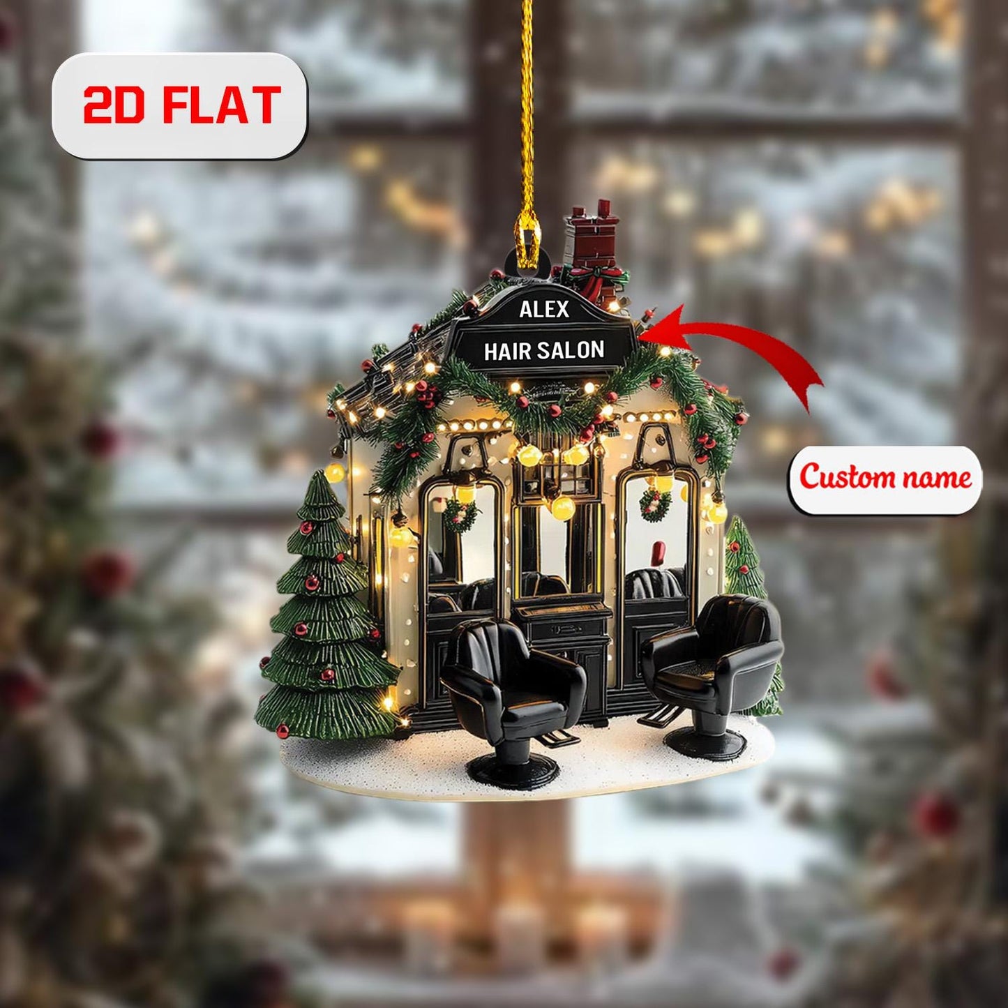Personalized Hair Salon Ornament Christmas Decor, Custom Barber Ornament with Name, Hairstylist Holiday Gift for Salon Owner