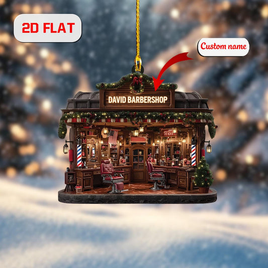 2D Barbershop Ornament, Custom Barber Ornament, Personalized Hairdresser Gift, Acrylic Christmas Decoration, Unique Ornament For Barber Shop