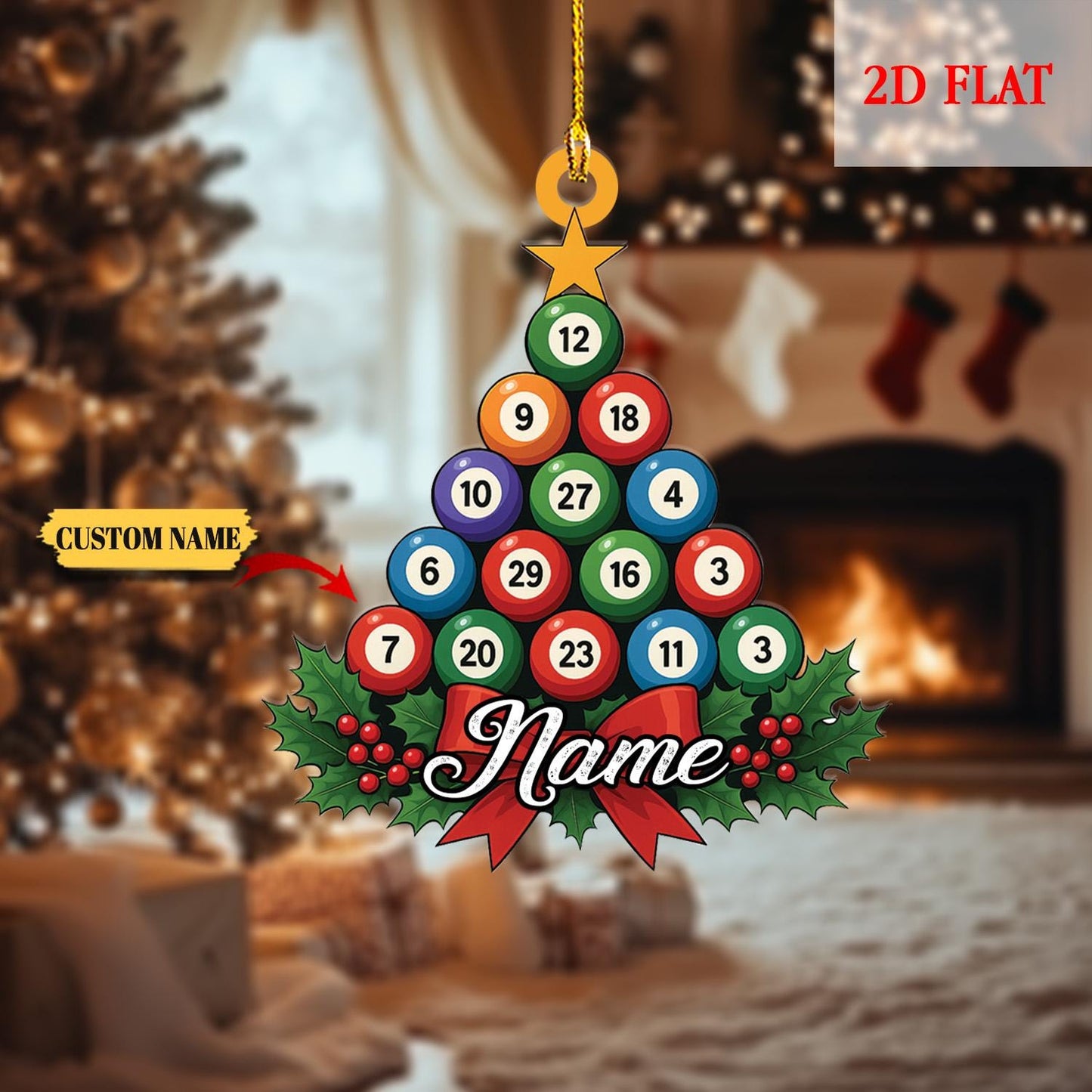 Personalized Pool Billiards 2D Flat Ornament for Lovers, Gift for Billiards Player, Sports Balls, Billiards Lover Gift, Poolball Ornament